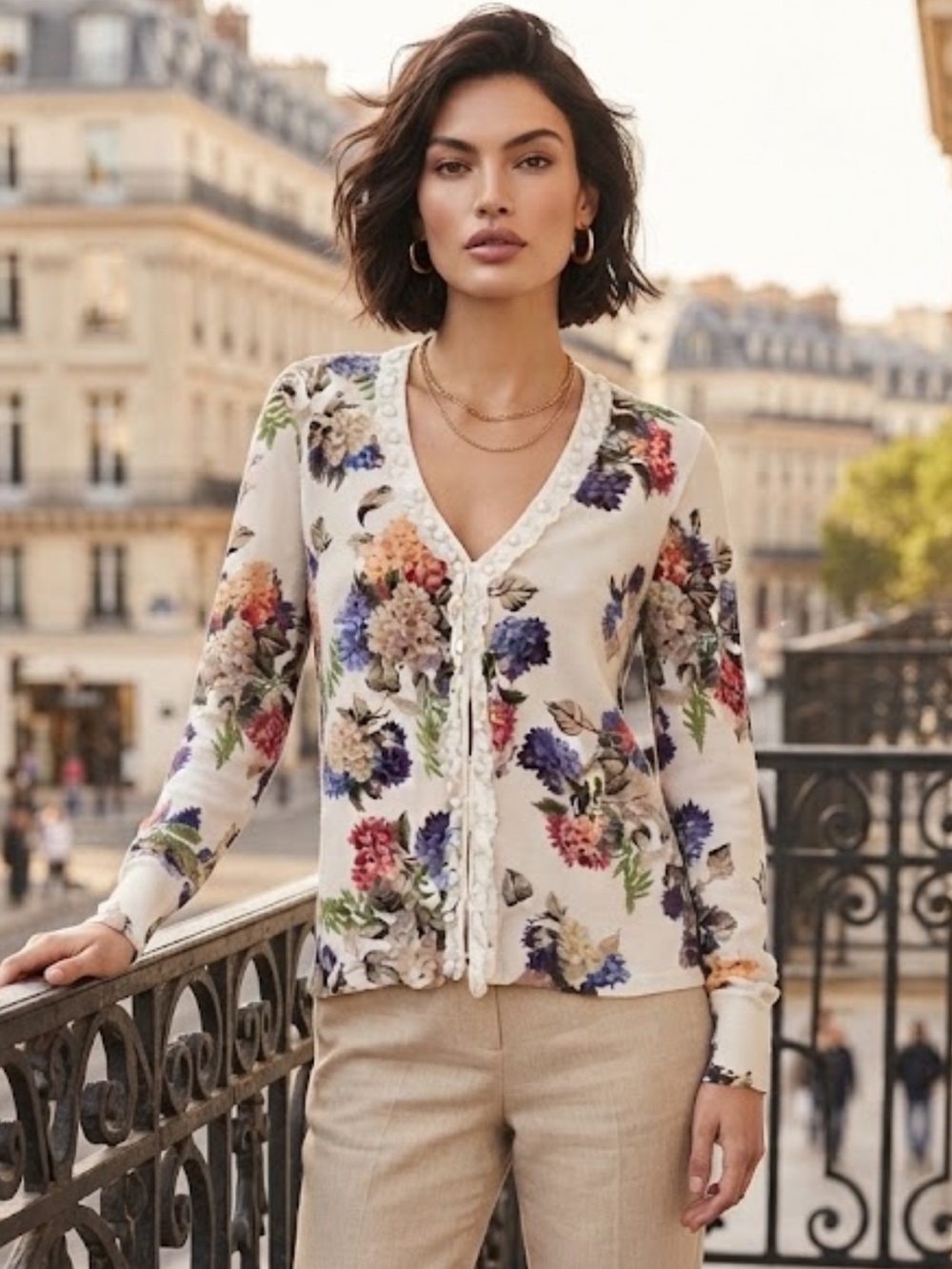 ESCADA virgin wool cashmere silk floral cardigan made in Italy